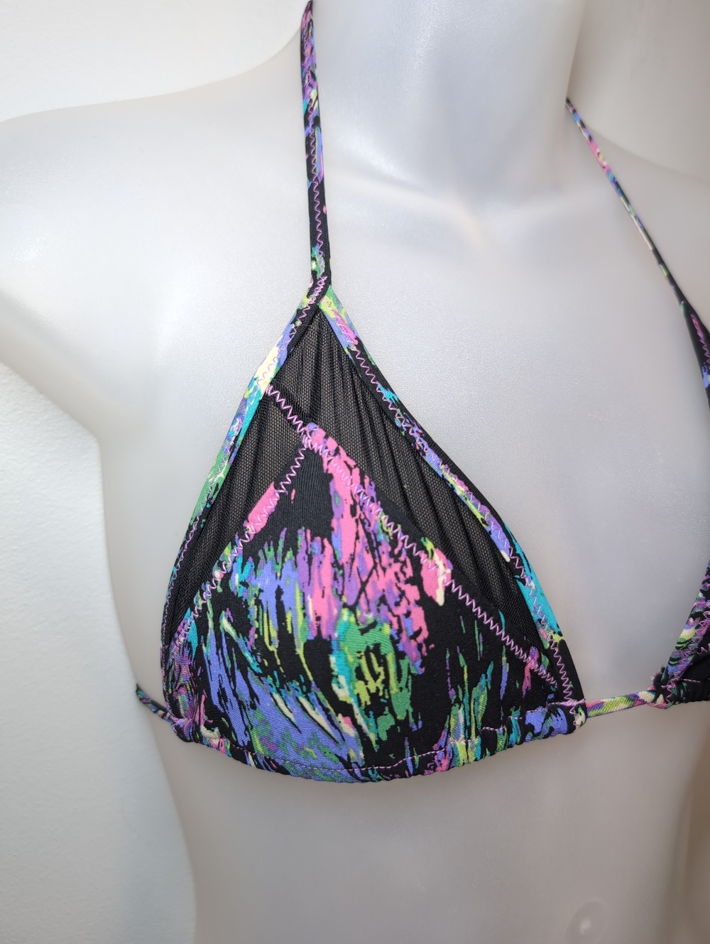 Tigerlily Tara Triangle Bikini Top in Neon Jungle Black Mesh Halter US Size 6 - Picture 2 of 12